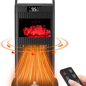 Upgraded Portable Space Heater,with Infrared Sensor,Fireplace Flame Effect,1500W Oscillating Electric Ceramic Room Heater,Mini Fast Heating for Indoor Use,Bedroom,Office Room,Desk,Garage