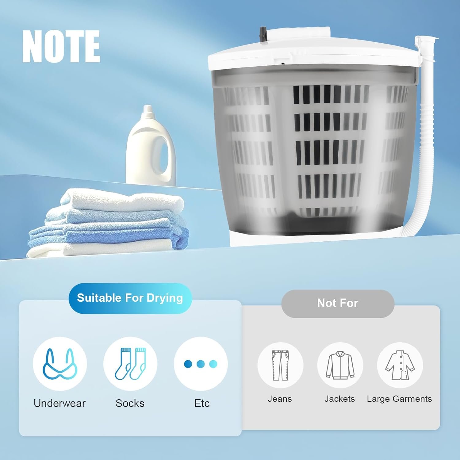 Mini Portable Washing Machine, Manual Non-Electric, Hand Cranked Washing Machine, Portable Clothes Spin Dryer for Camping, Apartments, RV - Image 5