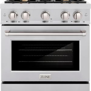 ZLINE 30 in. 4.2 cu. ft. Select Dual Fuel Range with Gas Cooktop and Electric Convection Oven in Stainless Steel with 4 Brass Burners (HDR-BR-30)