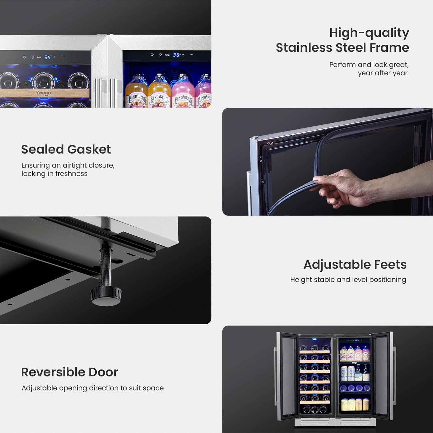 Yeego 30 inch Wine Fridge, Two 15" Wine Coolers Side-by-Side Refrigerators Freestanding Wine Cooler, Hold 33 Bottles and 80 cans - Image 4