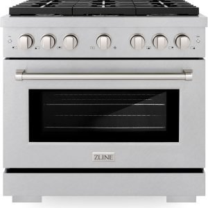 ZLINE 36 in. 5.2 cu. ft. Paramount Dual Fuel Range with Gas Cooktop and Electric Convection Oven in DuraSnow Stainless Steel with 6 Brass Burners (SDRS-BR-36)