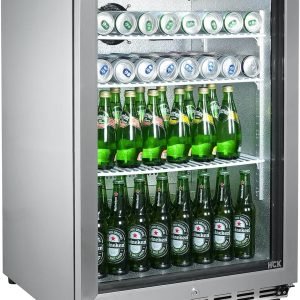 HCK 24 Inch Beverage Refrigerator, 180 Can Under Counter Fridge with Glass Door and Stainless Steel Body, Built-in or Freestanding, Beverage Cooler for Soda, Beer, Wine - Kitchen, Bar or Office