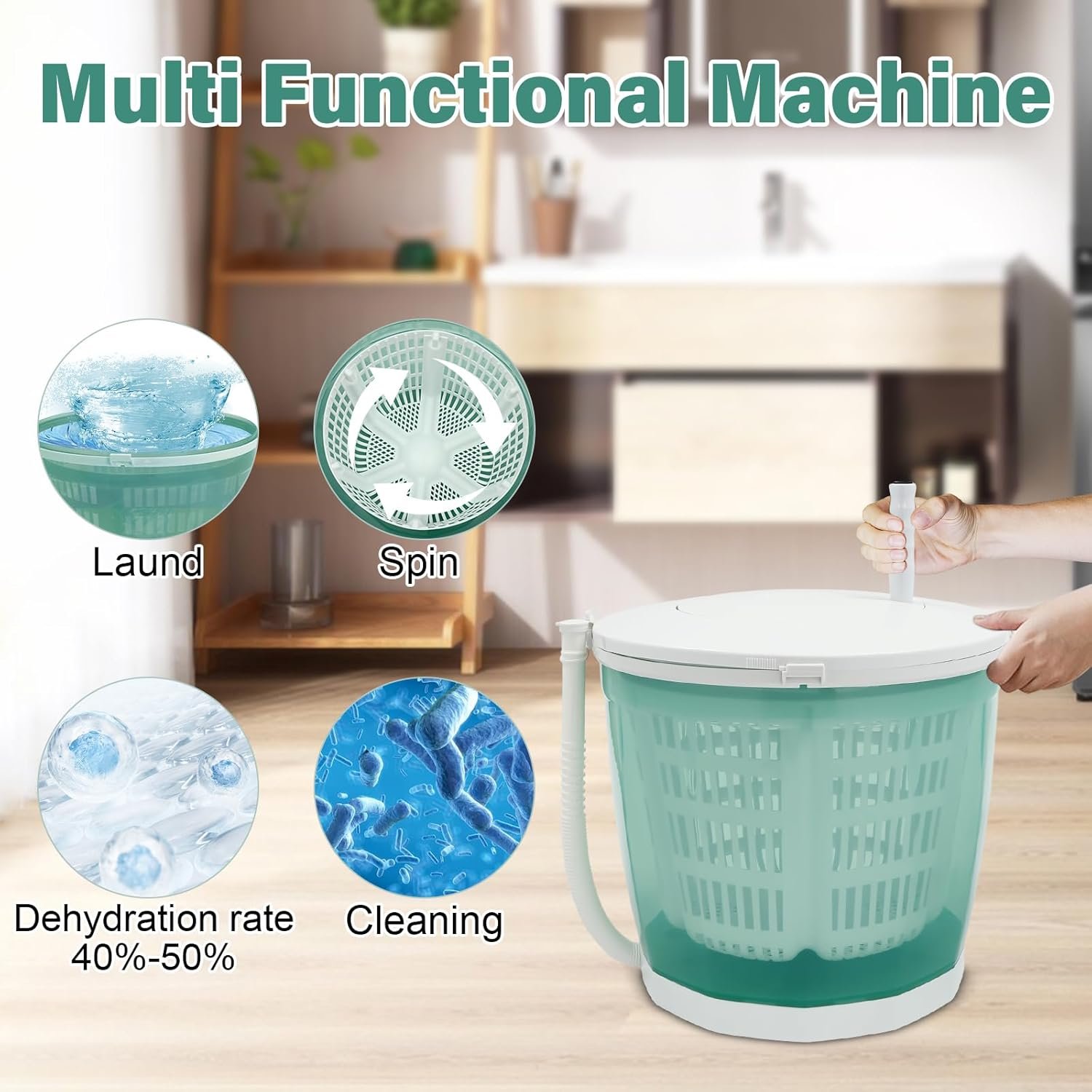 Mini Portable Washing Machine and dryer,2 in 1 Manual Washing Machine for Clothes Spin Dryer Mini Traveling Outdoor Washing Machine Compact Washer Spin Dryer for RV, Travel Non-Electric - Image 4