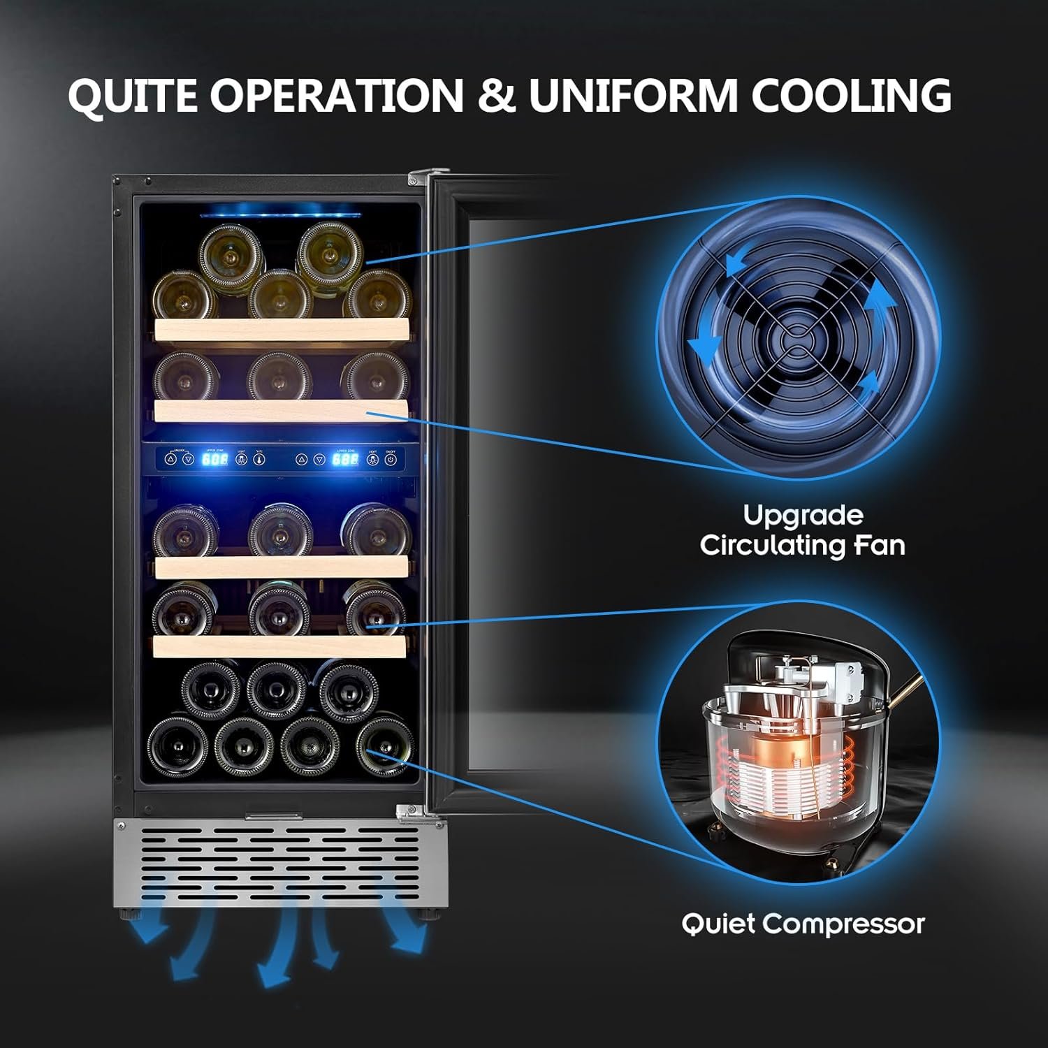 Wine Cooler 15 Inch, Dual Zone Wine Fridge Under Counter 28 Bottle with Stainless Steel Glass Door, Fit Red & White Wine, Built-in or Freestanding - Image 2