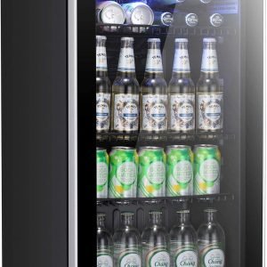 Antarctic Star Beverage Refrigerator Cooler -120 Can Mini Fridge Glass Door for Soda Beer or Wine Constant Glass Door Small Drink Dispenser Clear Front Door for Home, Office Bar 3.2cu.ft