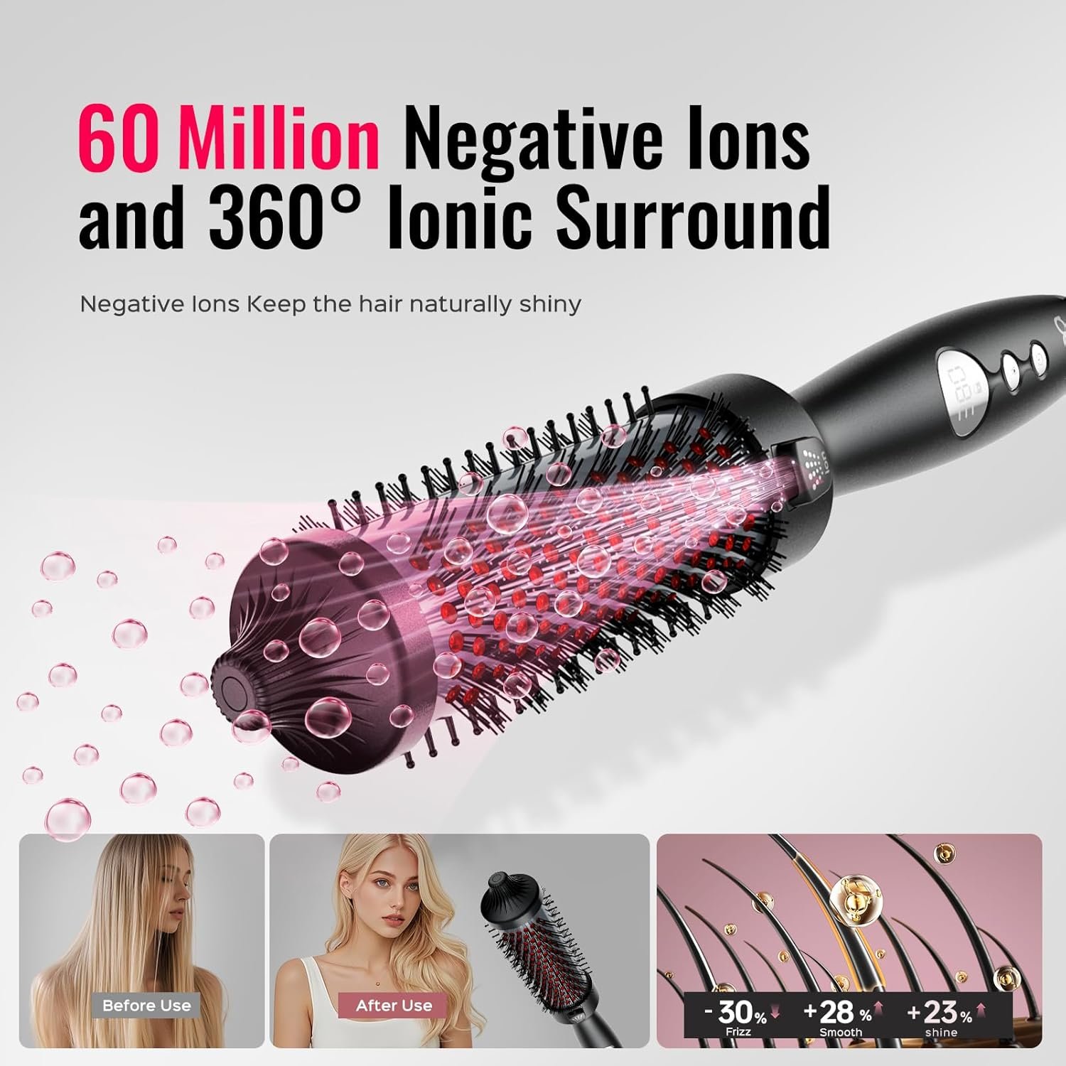 Thermal Brush,LENA 1.5 Inch All-in-1 blowout brush with Titanium Barrel-Infrared&Negative Ion Technology,Smooth,Frizz-Free Blowout,Styling&Drying Tool,5 Heat Settings,LED Display,Easy to Use,Black - Image 5