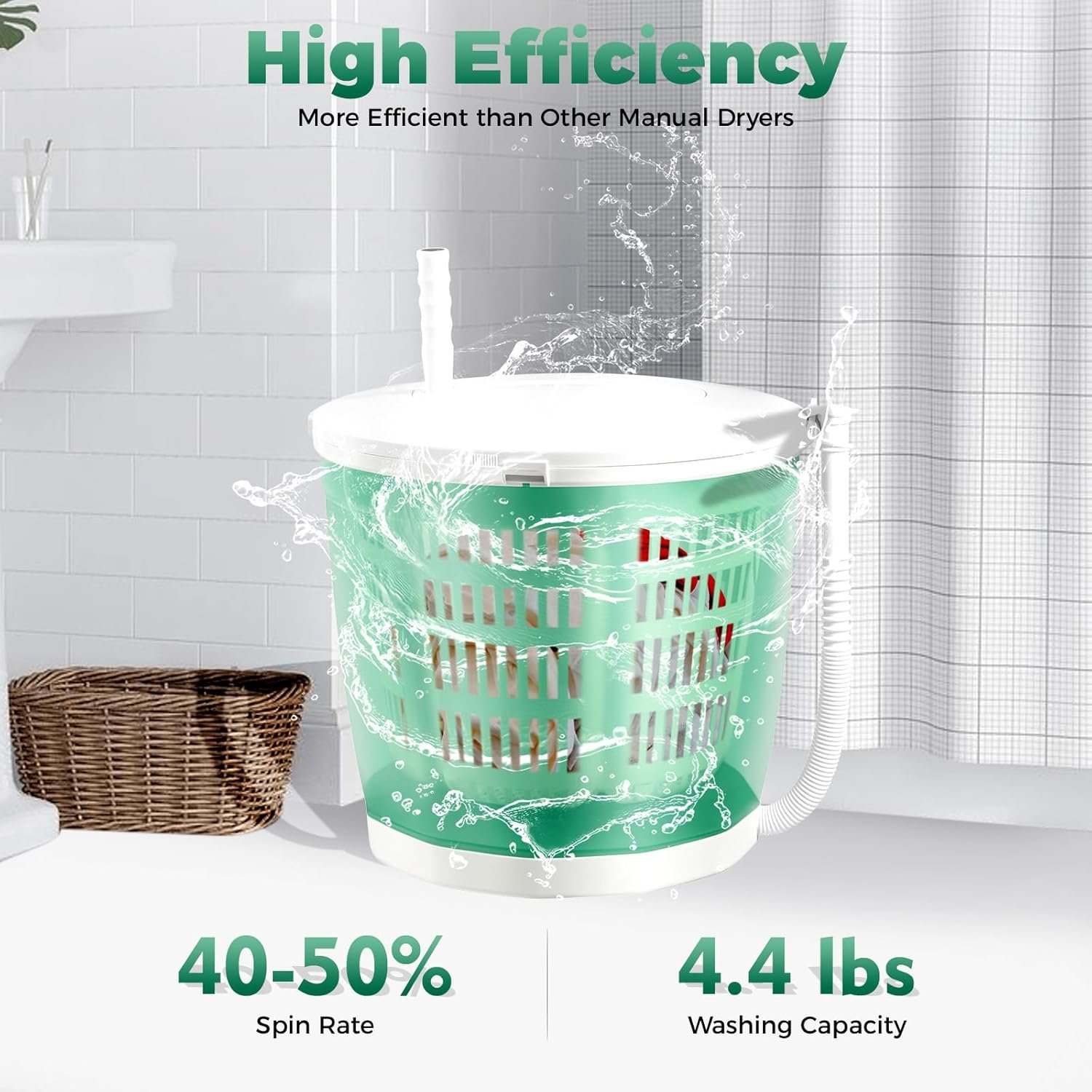 Mini Portable Washing Machine, Non-Electric Washing Machine and Spin Dryer, Portable Hand Cranked Manual Clothes Spin Dryer for Camping, Apartments, RV - Image 4