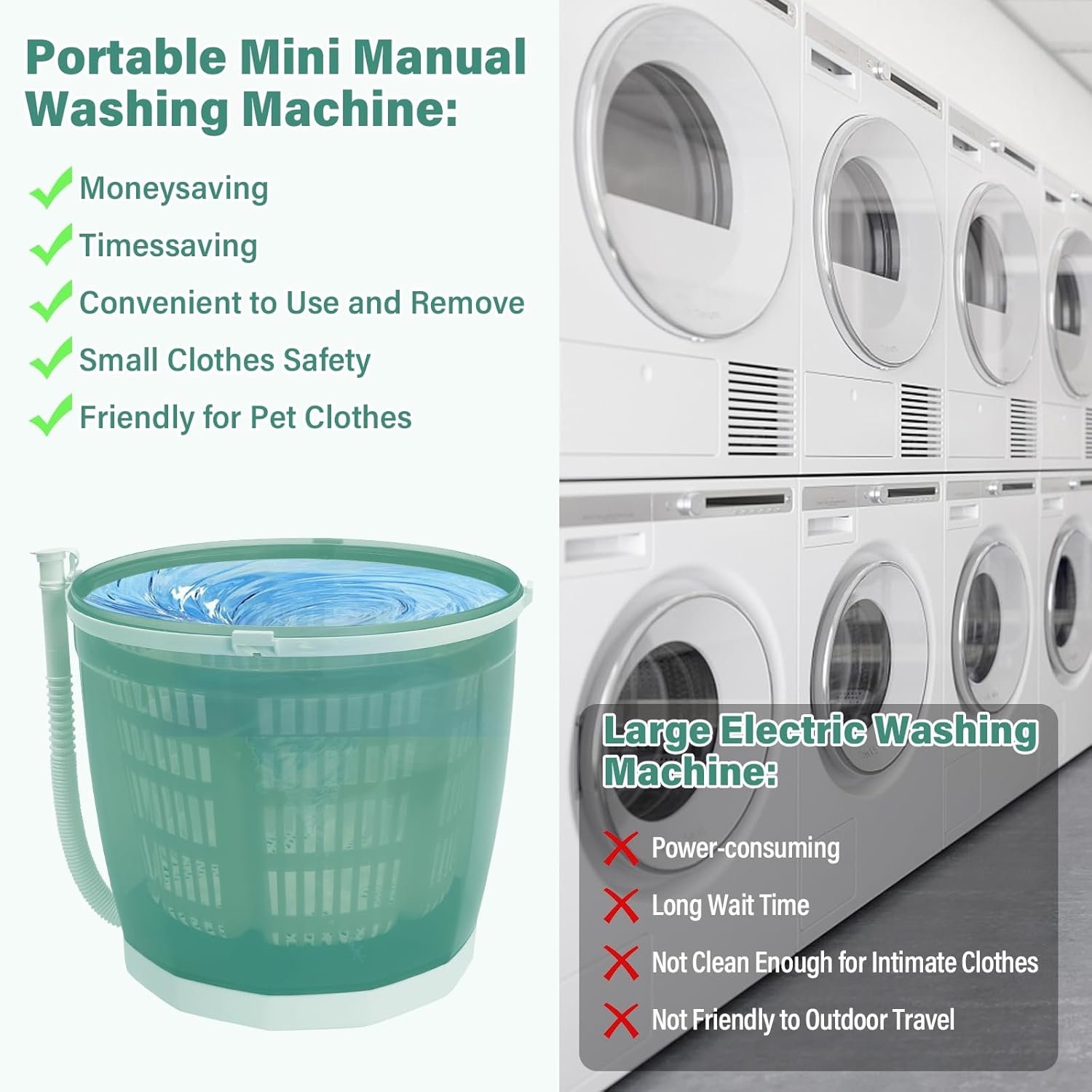Mini Portable Washing Machine and dryer,2 in 1 Manual Washing Machine for Clothes Spin Dryer Mini Traveling Outdoor Washing Machine Compact Washer Spin Dryer for RV, Travel Non-Electric - Image 3