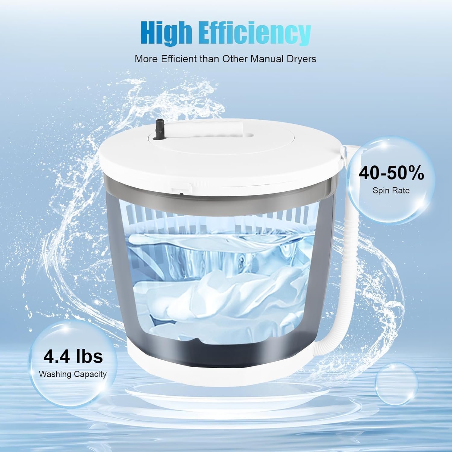 Mini Portable Washing Machine, Manual Non-Electric, Hand Cranked Washing Machine, Portable Clothes Spin Dryer for Camping, Apartments, RV - Image 3