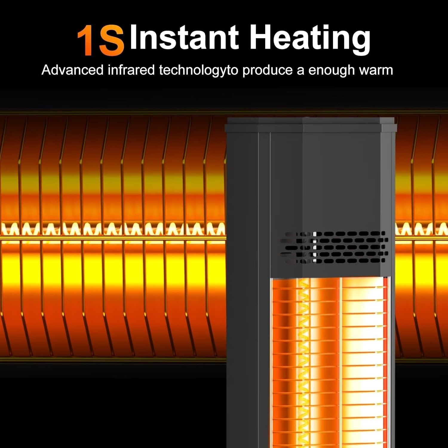 Outdoor Patio Heater with 9 Heat Levels,Space Heater for Garage Backyard Room Indoor,1500W Fast Electric Infrared Heater,9H Timers,Waterproof,Child Lock,Black Large - Image 3