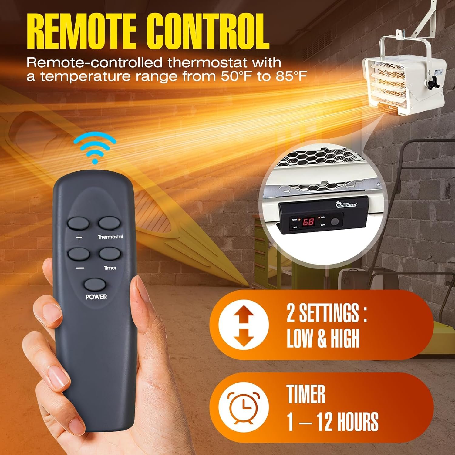 DR. INFRARED HEATER NEW Upgraded DR-975 7500-Watt 240-Volt Hardwired Shop Garage Electric Heater, Wall/Ceiling Mounted with Remote Controlled Thermostat White - Image 5