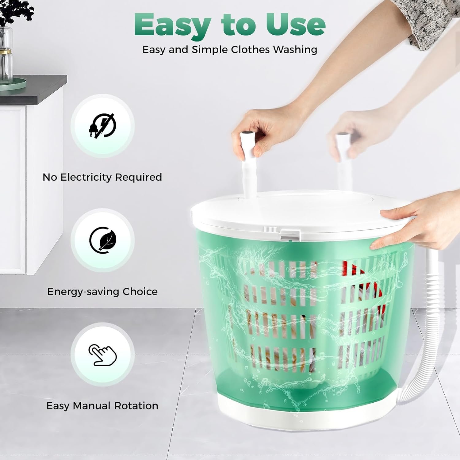 Mini Portable Washing Machine, Non-Electric Washing Machine and Spin Dryer, Portable Hand Cranked Manual Clothes Spin Dryer for Camping, Apartments, RV - Image 3