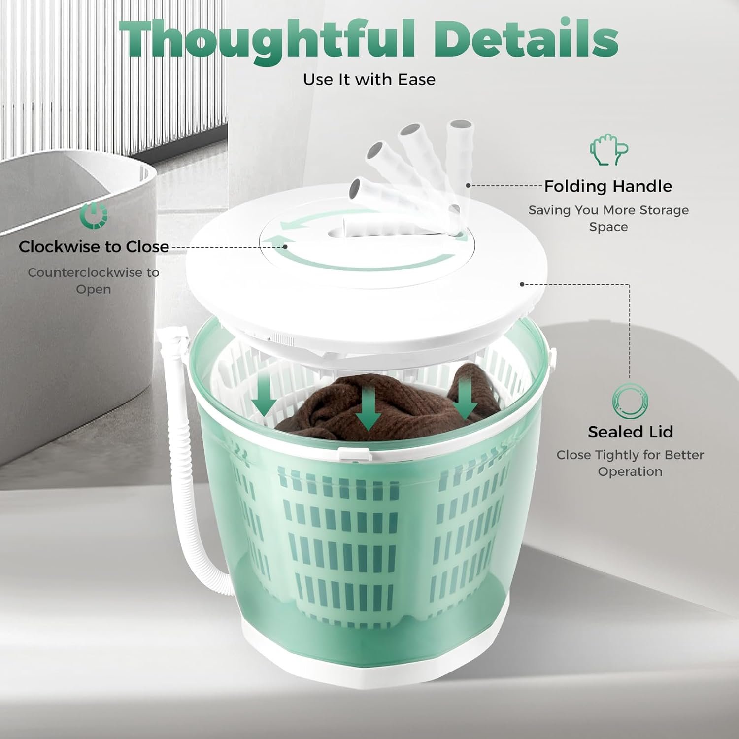 Mini Portable Washing Machine, Non-Electric Washing Machine and Spin Dryer, Portable Hand Cranked Manual Clothes Spin Dryer for Camping, Apartments, RV - Image 6