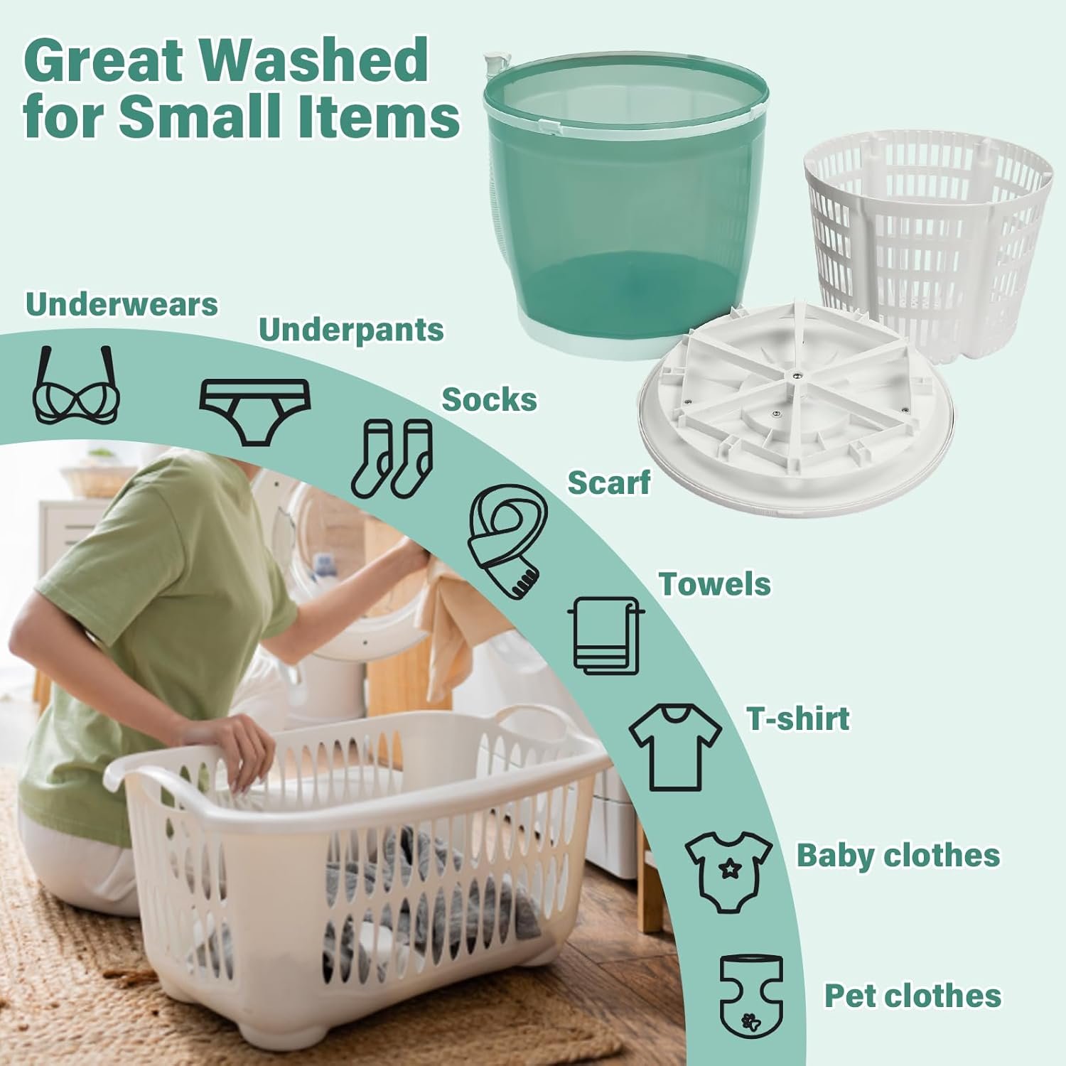 Mini Portable Washing Machine and dryer,2 in 1 Manual Washing Machine for Clothes Spin Dryer Mini Traveling Outdoor Washing Machine Compact Washer Spin Dryer for RV, Travel Non-Electric - Image 2