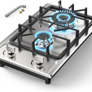 Gas Stove Gas Cooktop 2 Burners 12 Inch,ANHANE Portable Stainless Steel Built-in Gas Hob, LPG/NG Dual Fuel Easy to Clean for RVs, Apartments, Outdoor