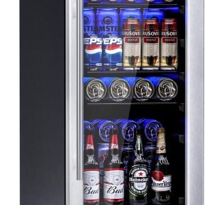 COSTWAY 15 Inch Beverage Cooler Refrigerator - 3.5 Cu.ft Mini Fridge with Glass Door, Lock and Removable Shelves for Soda Beer Wine, Freestanding Small Drink Refrigerator for Home Office Bar