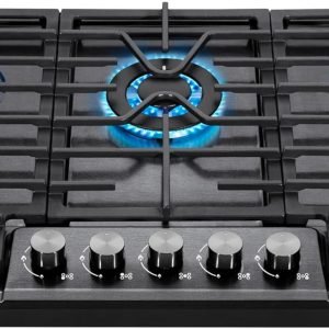 5 Burner Gas Cooktop Black, 30 Inch LPG/NG Dual Fuel Drop in Gas Stove Top, Stainless Steel Electronic Ignition for Apartment, Outdoor, RV