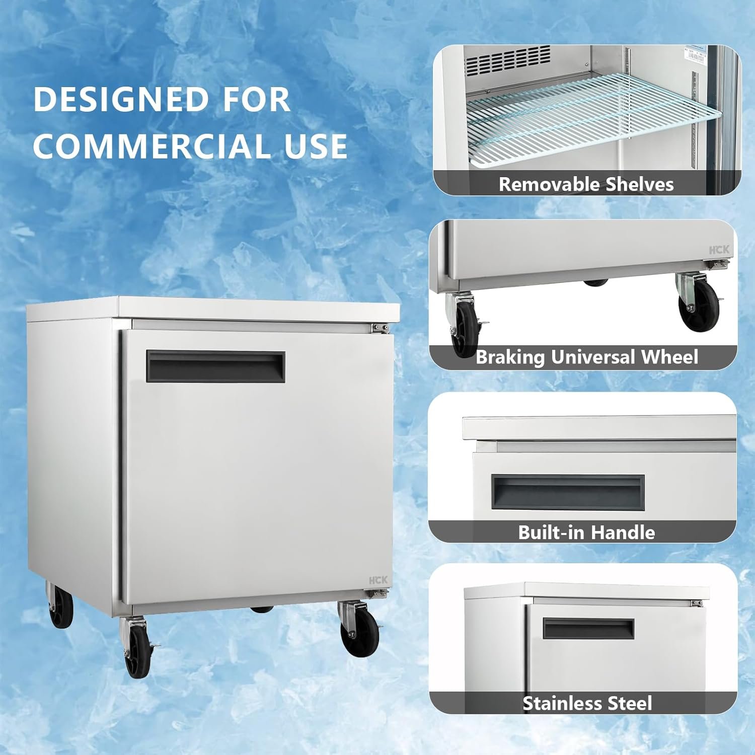 HCK Commercial Refrigerators 29" Reach-in Single Door Stainless Steel,Undercounter Worktop Refrigerator,7 Cu.ft Cooler for Restaurant, Bar, Shop - Image 4
