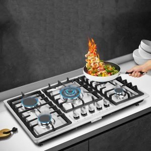 Gas Cooktop NG/LPG Gas Stove Cooktop Stove Burner Tempered Glass Cook Top Built in 5 Burners Gas Hob Grate Stovetop Cooker (5 Burners, 34'' x 20'')