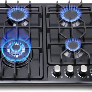 FORIMO Gas Cooktop 22Inch，Built in Gas Cooktop 4 Burners Stainless Steel Stove with NG/LPG Conversion Kit Thermocouple Protection and Easy to Clean