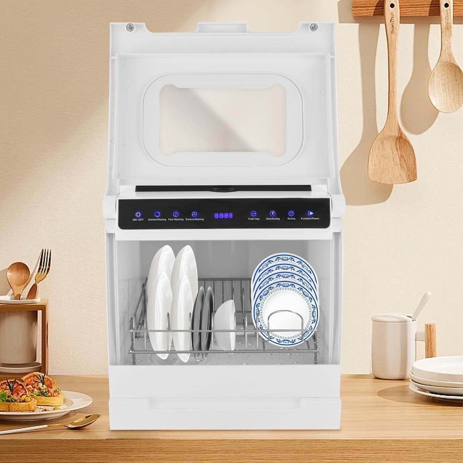 Portable Mini Dishwasher Countertop Compact Dishwasher with Built-in Water Tank for Apartments RVs 4 Programs 360° Dual Spray Air-Dry Function 17.72 * 15.75 * 15.75 inches - Image 2