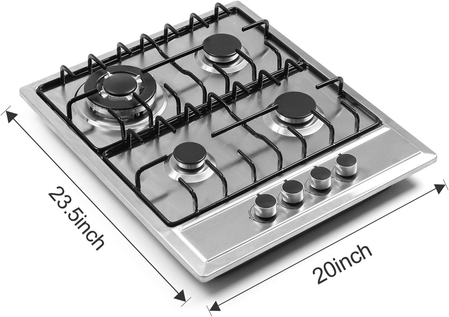 24″x20″ Built in Gas Cooktop 4 Burners Stainless Steel Stove with NG/LPG Conversion Kit Thermocouple Protection and Easy to Clean (20Wx24L) - Image 2