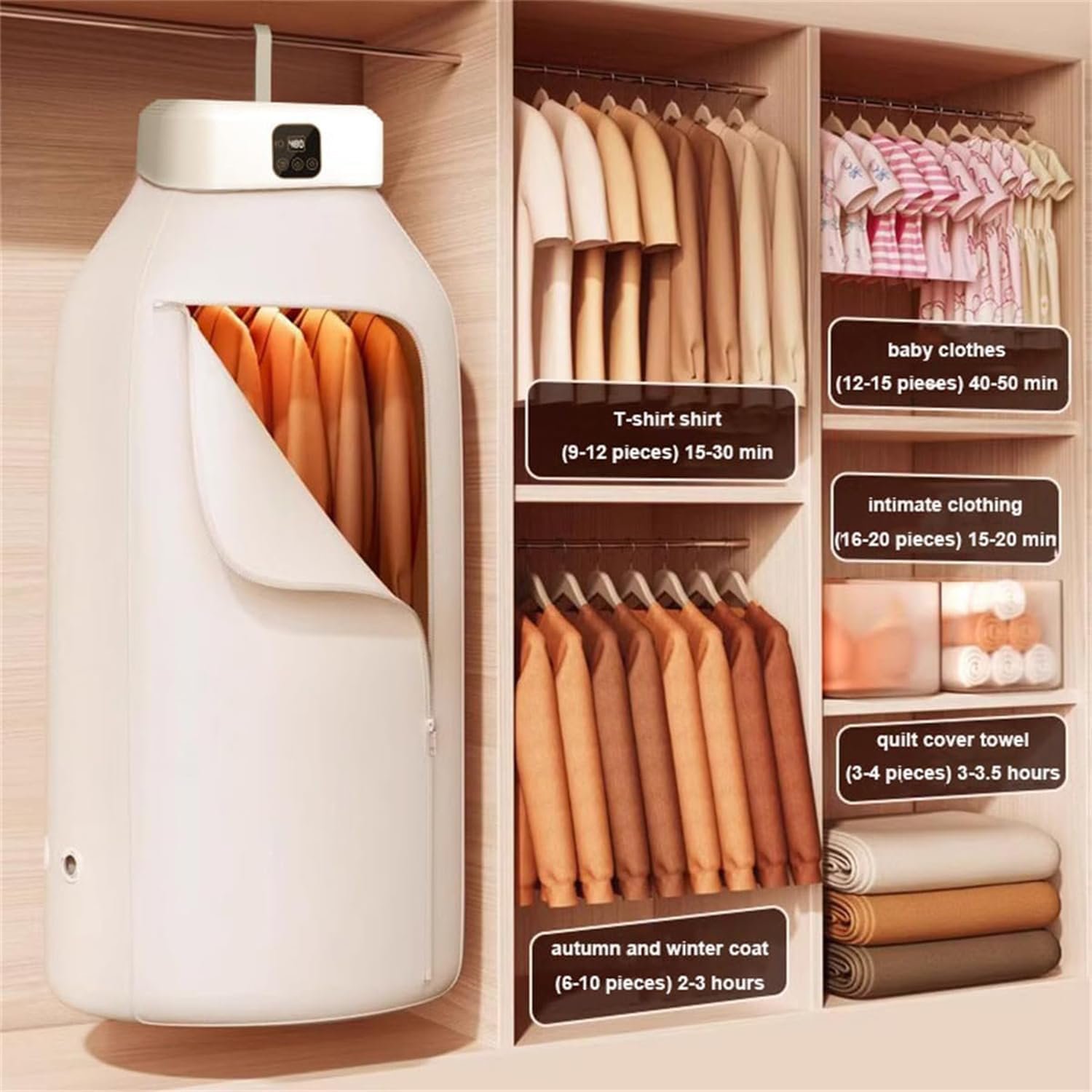 Portable Clothes Dryer, Convenient Compact Mini Laundry Dryers with Remote Control/Dryer Bag/1-8 Hours Timing/2-Speed Adjustment,Foldable Small Electric Dryer Machine, for Travel, Apartment, RV, Dorm - Image 9