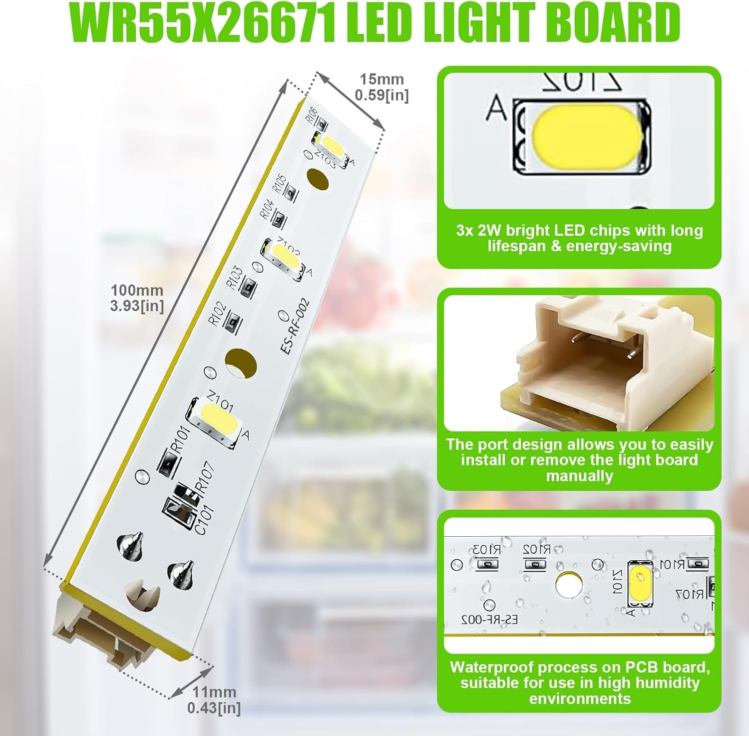 WR55X26671 LED Light Board for GE Refrigerators Brand, WR55X26671 LED Freezer Light Bulb Replacement for GE Refrigerator Light Bulbs PS11767930 AP6035586 4468532 EAP11767930 - Image 2