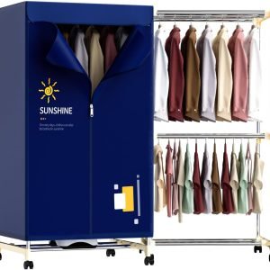 Portable Clothes Dryer, 1000W Drying Machine for Laundry Double Layers Portable Dryer Stainless Steel Mini Dryer for Apartments Home Dorms Travel RVs with Timer and Fabric Cover Ptalseaw