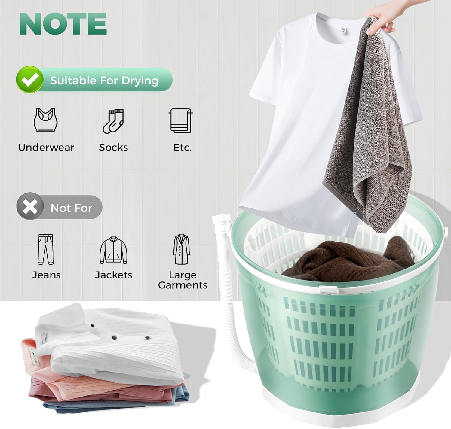 Mini Portable Washing Machine, Non-Electric Washing Machine and Spin Dryer, Portable Hand Cranked Manual Clothes Spin Dryer for Camping, Apartments, RV - Image 7