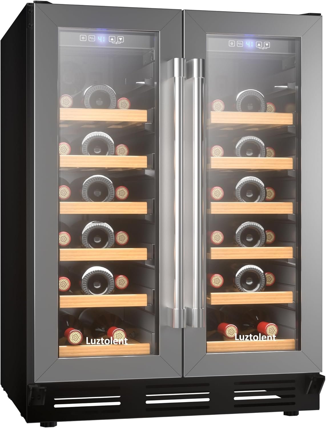 34 Bottles Wine Cooler, 24 Inch Wine Fridge Dual Zone, Built-in or Under Counter, 41-64°F Digital Touchscreen, Triple-Layer Glass, Two French Door Wine Cellar for Home, Commercial, Bar