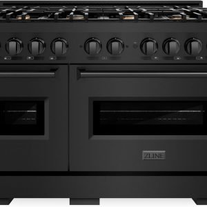 ZLINE 48 in. 6.7 cu. ft. Classic Double Oven Gas Range in Black Stainless Steel with 8 Brass Burners (CGRB-BR-48)