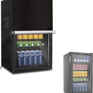 Beverage Refrigerator and Cooler Cover for most 3.2 Cu.ft Beer or Wine Mini Fridge,Waterproof Dust Proof Anti-UV Sides Zipper Can Be Opened(20" W x 20" D x 33" H,Black)