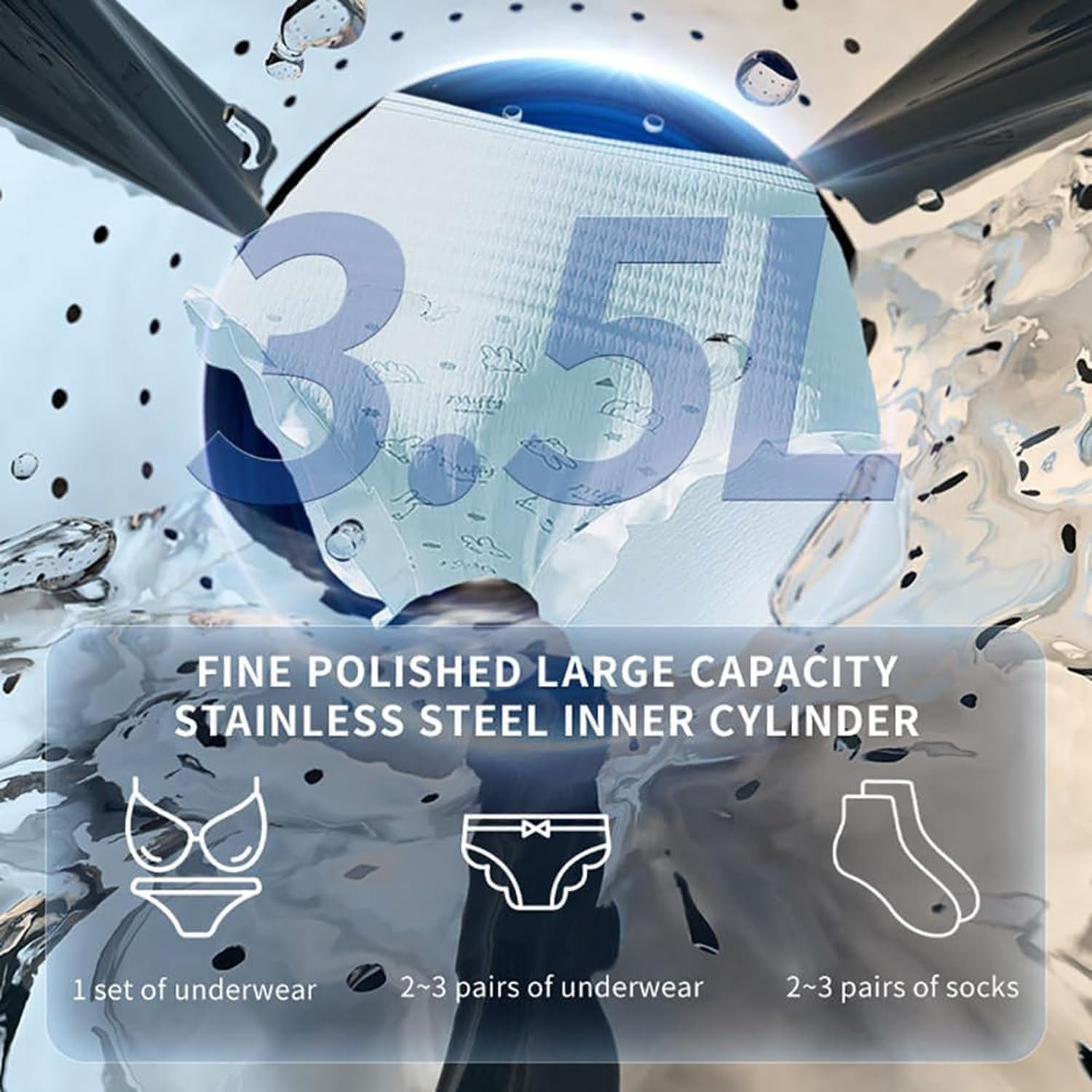 Underwear Washing Machine,Dryer,3.5L Fully Automatic Mini Sock Washing Machine,Portable Washing Machine,for Apartment Laundry - Image 4