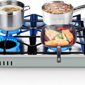 30-Inch Gas Cooktop, SIMOE Gas Stove Top Bulit-in with 4 Burner, Stainless Steel, NG/LPG Convertible Gas Hob with Cast Iron Grill/Griddle, 120V, Gas Range Top for Kitchen