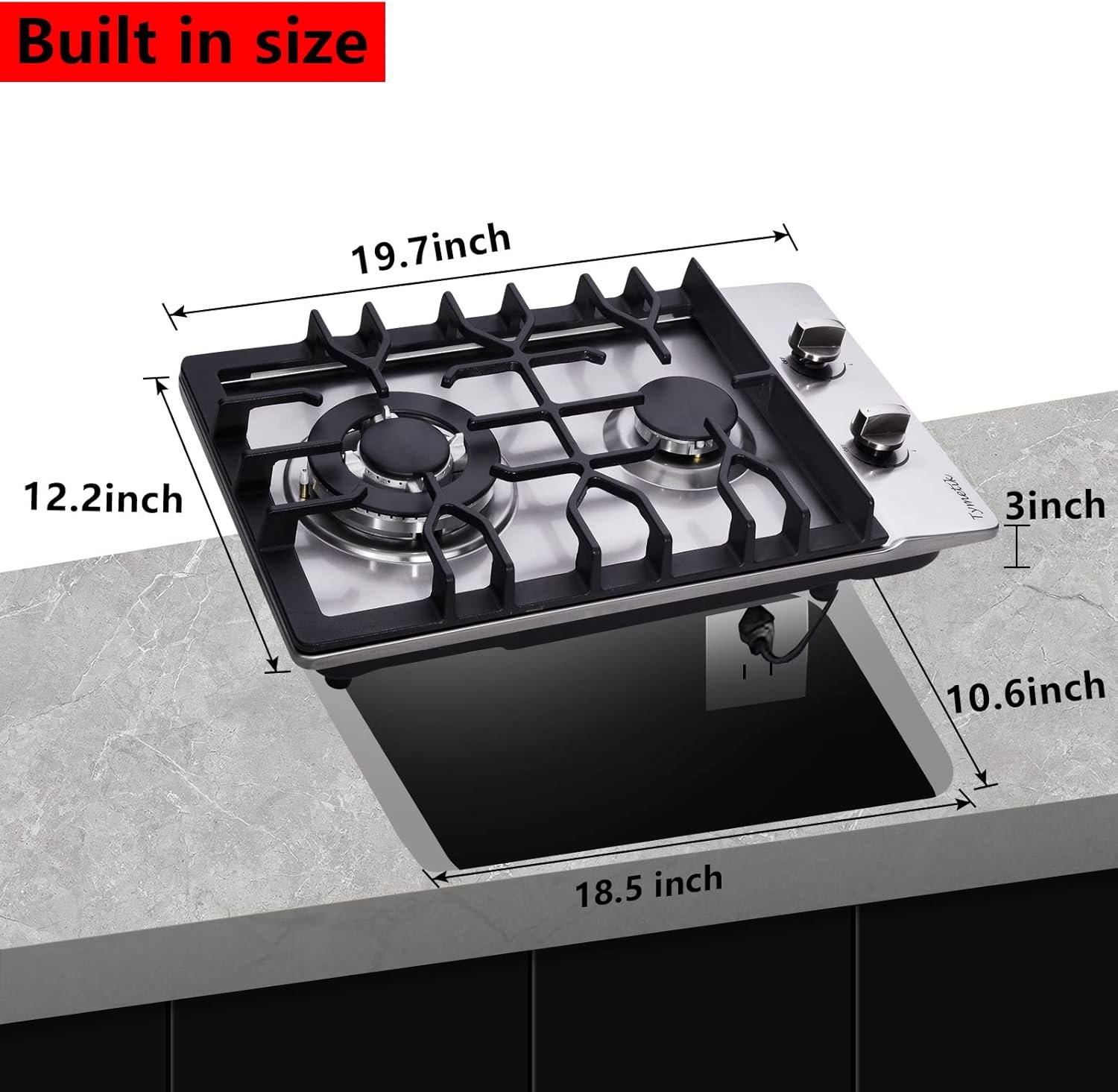 Gas Cooktop 12 Inch, 2 Burners Gas Stovetop Built-in Stainless Steel Gas Stove Dual Fuel LPG/NG Convertible Gas Hob for RVs, Apartments, Outdoor - Image 5