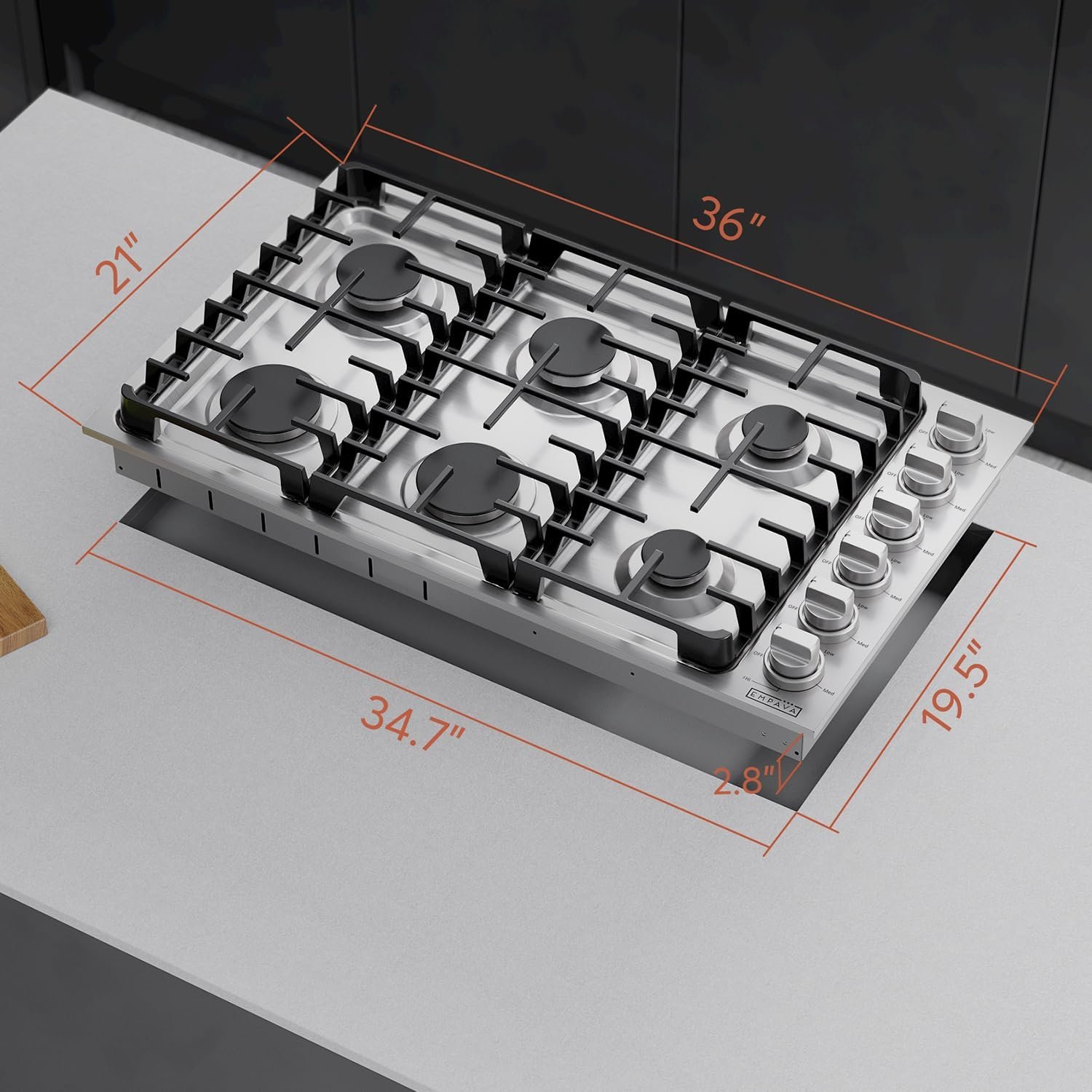 Empava 36 Inch Gas Stove Cooktop with 6 Sealed Burner NG/LPG Convertible in Stainless Steel, Fivе Расk - Image 10