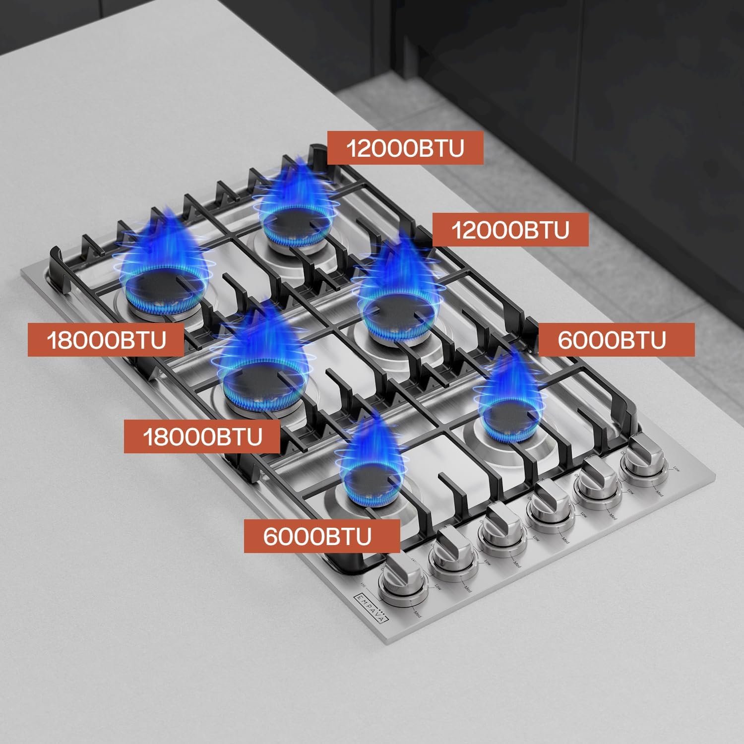 Empava 36 Inch Gas Stove Cooktop with 6 Sealed Burner NG/LPG Convertible in Stainless Steel, Fivе Расk - Image 4