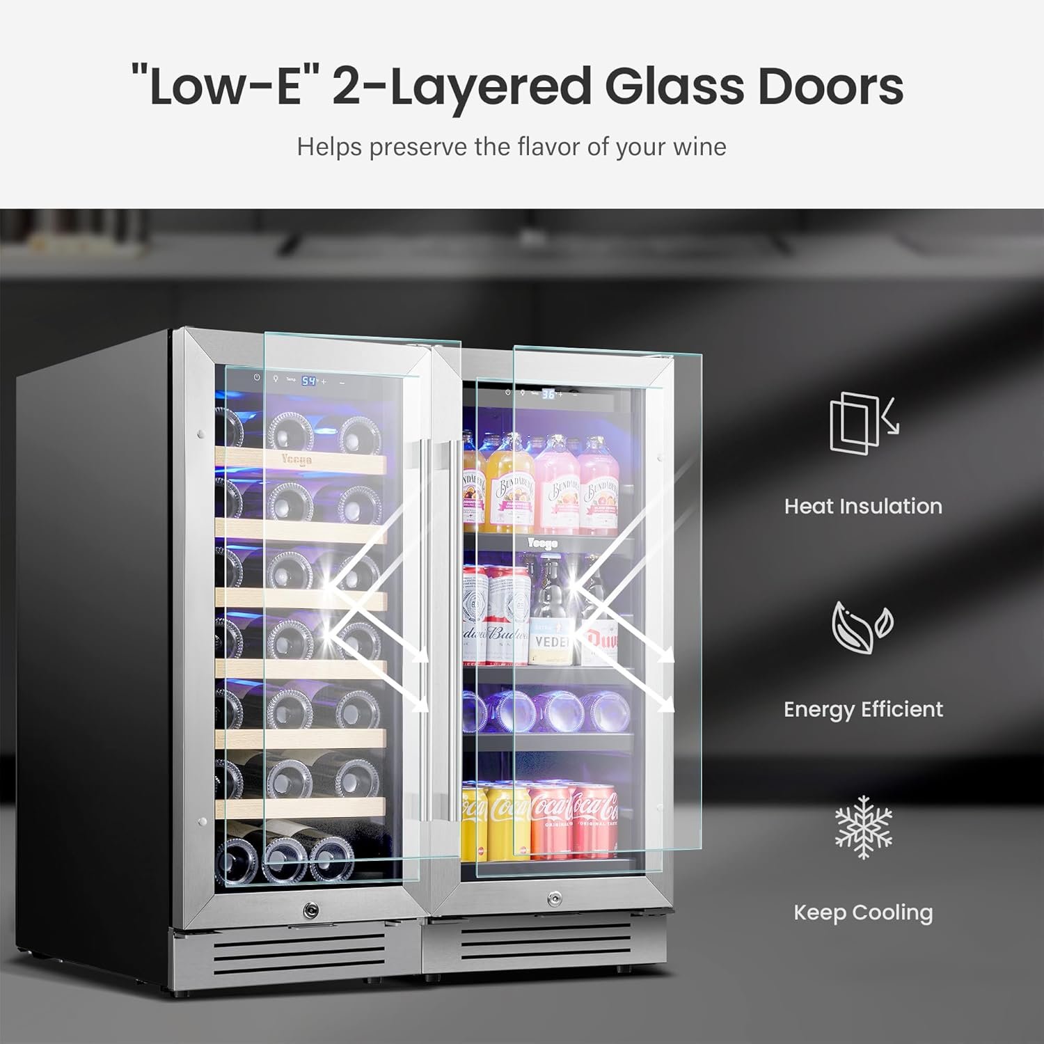 Yeego 30 inch Wine Fridge, Two 15" Wine Coolers Side-by-Side Refrigerators Freestanding Wine Cooler, Hold 33 Bottles and 80 cans - Image 6