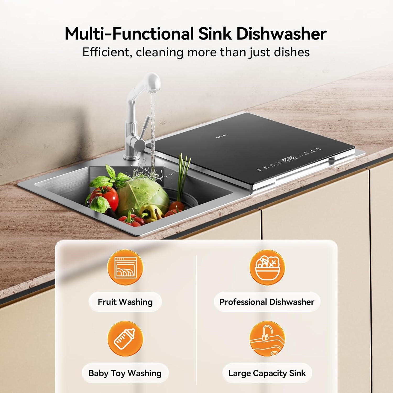 Stainless Steel In-Sink Dishwasher Combination, Countertop Dishwasher with High-Temp Sanitizing, Air-Dry Function, Space-Saving Design for Modern Kitchens, Hyperwash Elite- Right Dishwasher - Image 2