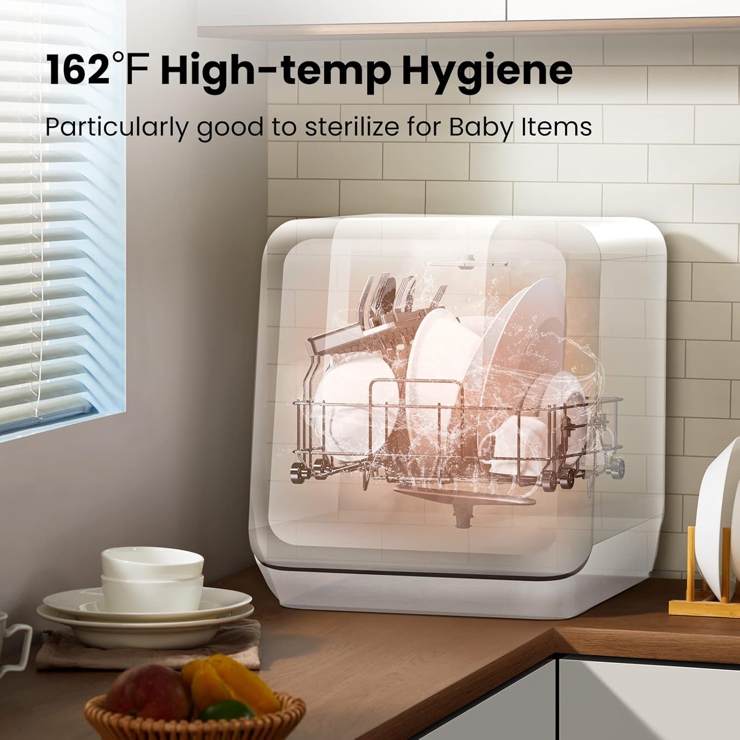 COMFEE' Countertop Dishwasher, Portable Dishwasher with 6L Built-in Water Tank, Mini Dishwasher with More Space Inside, 7 Programs, UV Hygiene& Auto Door Open, for Apartments, Dorms& RVs, White - Image 7