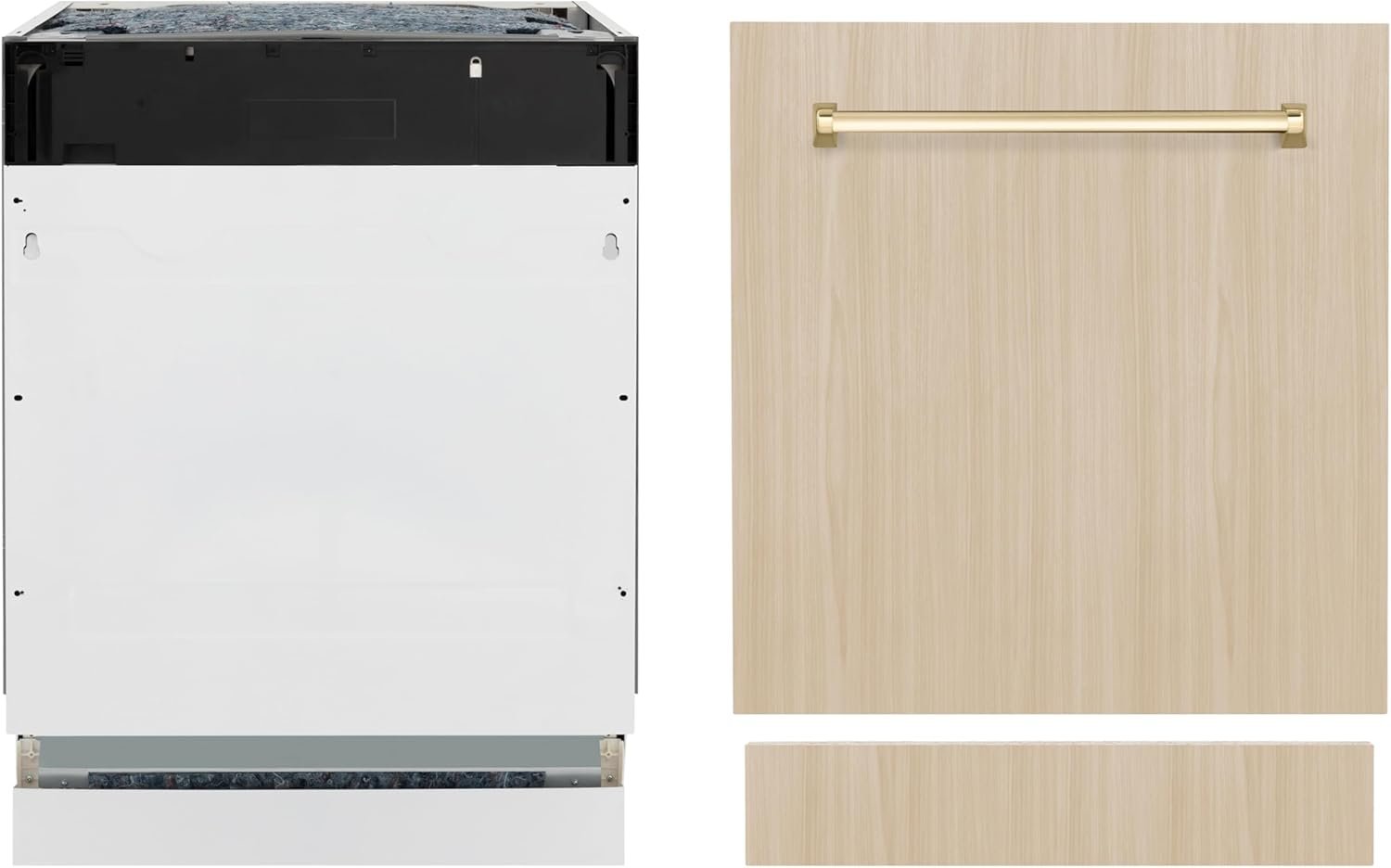 ZLINE Autograph Edition 24" Tallac Series 3rd Rack Top Control Built-In Tall Tub Dishwasher in Custom Panel Ready with Champagne Bronze Handle, 51dBa (DWVZ-24-CB)