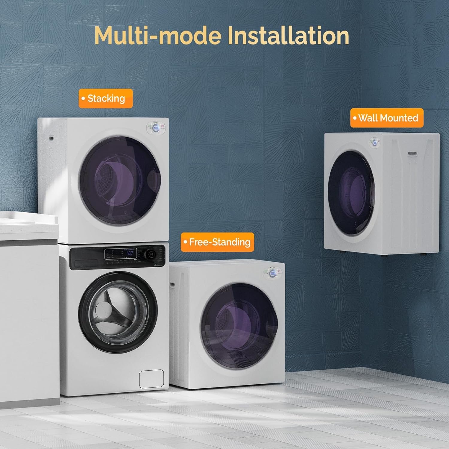 ROVSUN 2.6 Cu.Ft Portable Clothes Dryer, 1400W Fast Drying Front Load Tumble Laundry Dryer with Stainless Steel Tub & LCD Control Panel Six-Mode for Apartment, Home, Dorm - Image 7