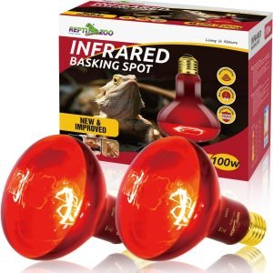REPTI ZOO 2 Pack Infrared Heat Lamp, 100W Reptile Heat Emitter Infrared Basking Spot Light, Red Heat Lamp for Chickens Coop Reptile Pets Brooder Use