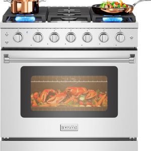 Empava 36" Slide-In Freestanding Gas Range with 6 Sealed Burners, Cast Iron Grates and 6.0 cu. ft. Convection Oven with Mechanical Knobs Control in Stainless Steel