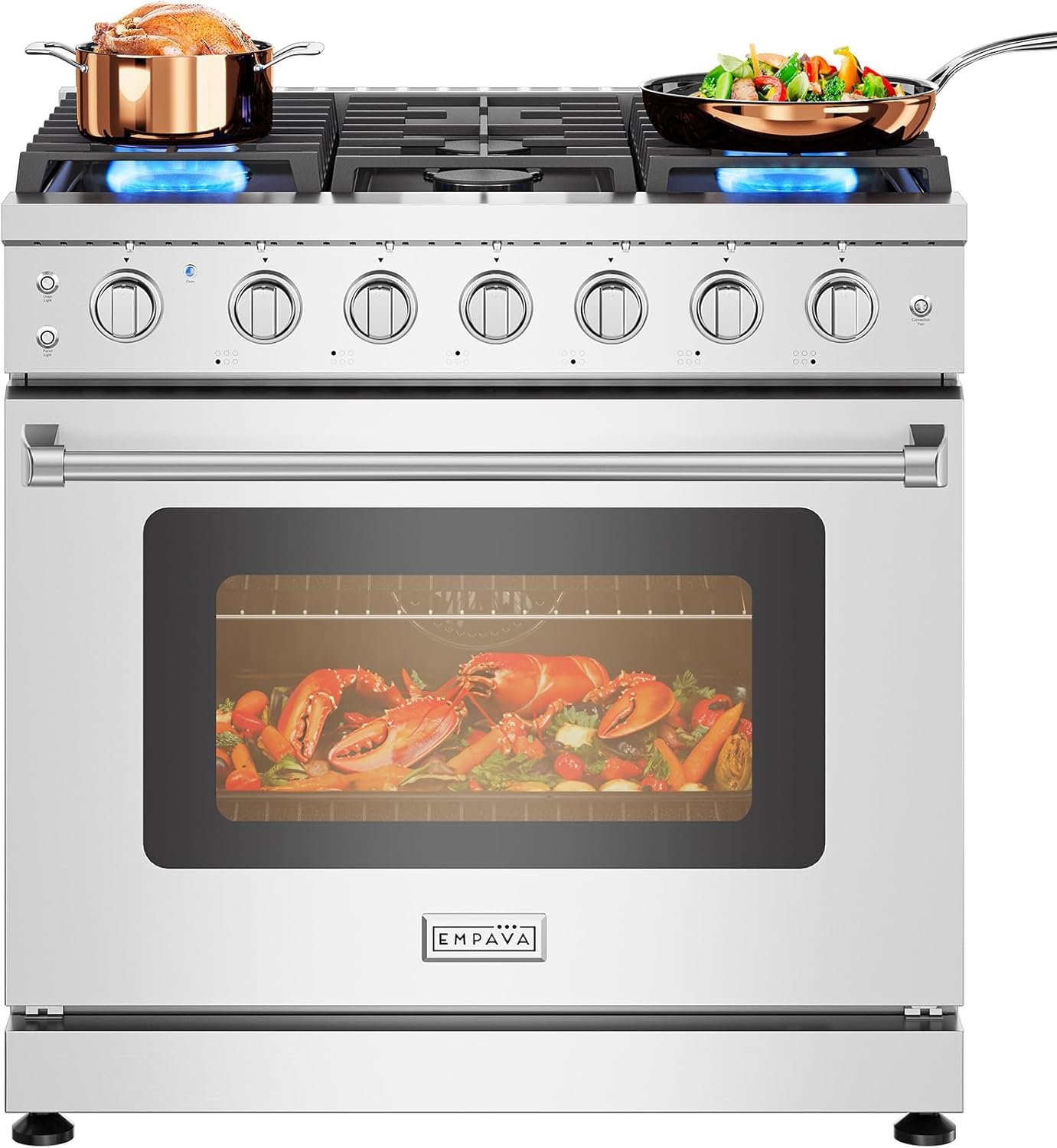 Empava 36" Slide-In Freestanding Gas Range with 6 Sealed Burners, Cast Iron Grates and 6.0 cu. ft. Convection Oven with Mechanical Knobs Control in Stainless Steel