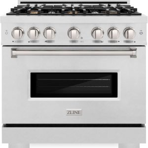 ZLINE 36 in. 5.2 cu. ft. Classic Gas Range with Convection Gas Oven in DuraSnow Stainless Steel with 6 Brass Burners (CGRS-BR-36)