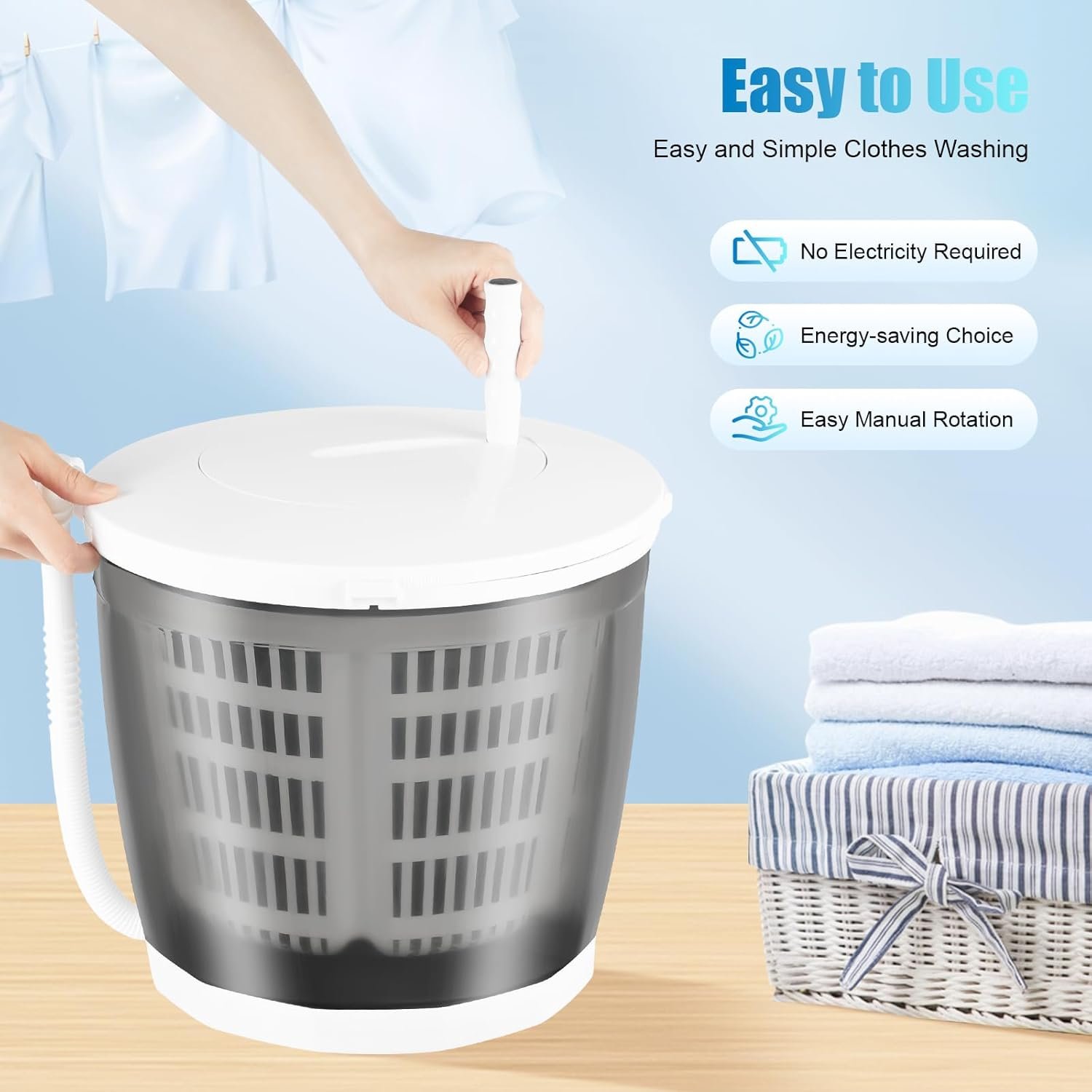Mini Portable Washing Machine, Manual Non-Electric, Hand Cranked Washing Machine, Portable Clothes Spin Dryer for Camping, Apartments, RV - Image 2