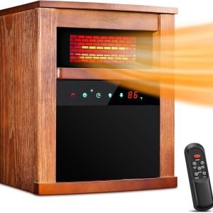 Air Choice Infrared Space Heater, 1500W Electric Heater for Indoor Use with Remote, 3 Modes, Adjustable Thermostat, 12H Timer, Child Lock, Wood Cabinet Heater with Overheat & Tip-Over Protection