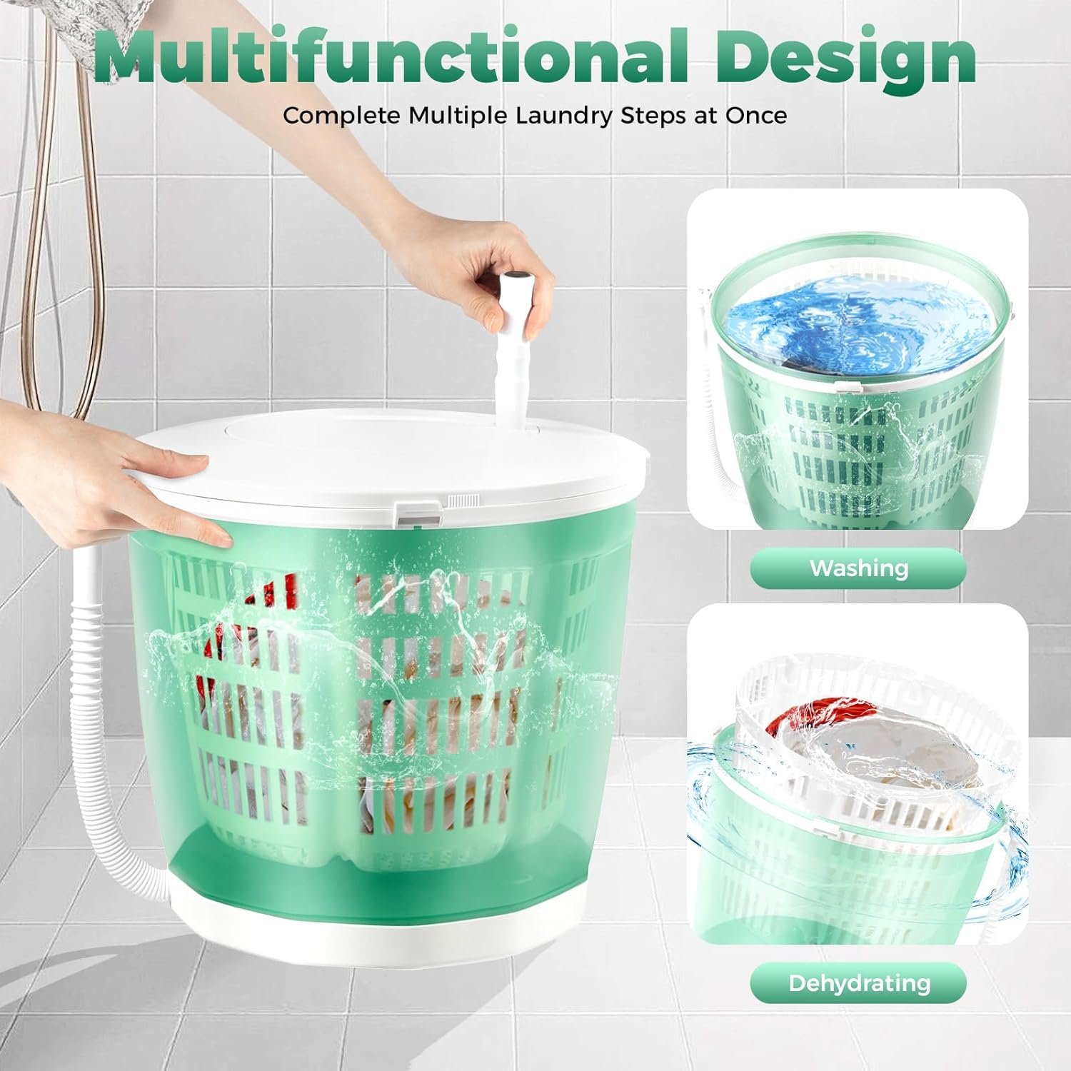 Mini Portable Washing Machine, Non-Electric Washing Machine and Spin Dryer, Portable Hand Cranked Manual Clothes Spin Dryer for Camping, Apartments, RV - Image 2